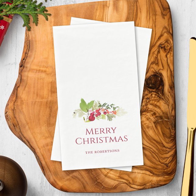 Serviette En Papier Joyeuse aquarelle Noël Holly Berry (Créateur téléchargé)