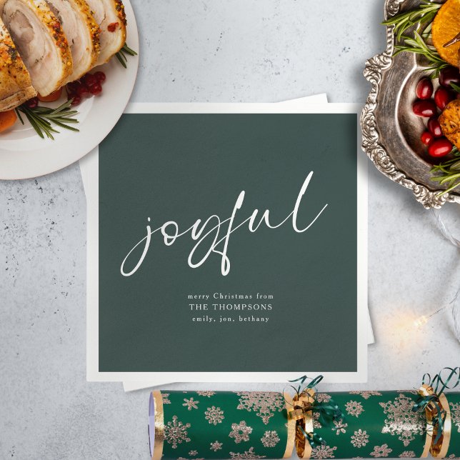 Serviette En Papier Joyeuse calligraphie Joyeux Noël vert (Créateur téléchargé)