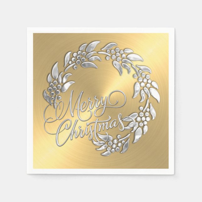 Serviette En Papier Joyeuse couronne de Noël (Devant)