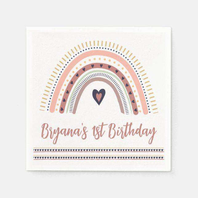 Serviette En Papier Joyeuse Fête d'Anniversaire Bohème Moderne Minimal (Devant)