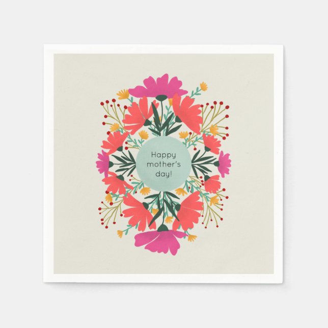 Serviette En Papier Joyeuse fête de la mère fleurie (Devant)