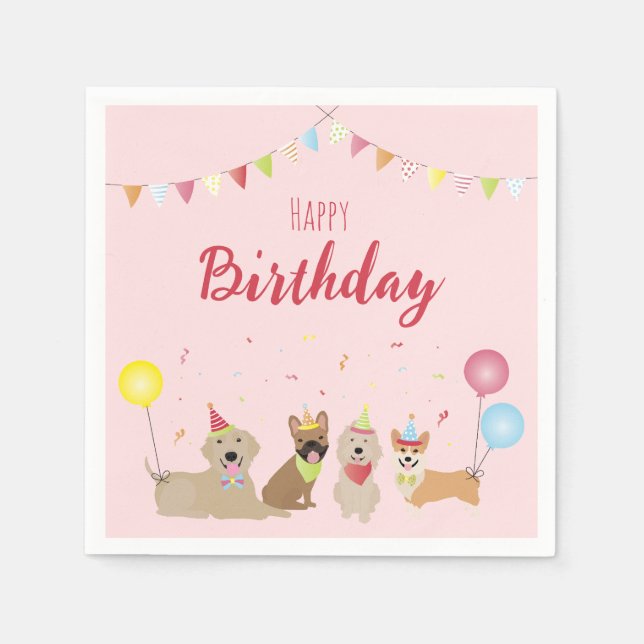 Serviette En Papier Joyeuse fête des chiens d'anniversaire (Devant)