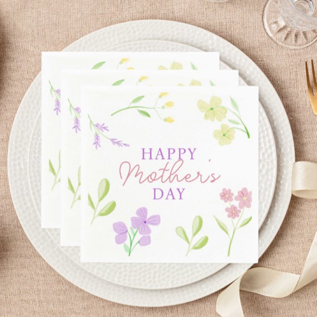 Serviette En Papier Joyeuse fête des Mères Aquarelle florale douce Pas (Créateur téléchargé)