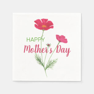 Serviette En Papier Joyeuse fête des mères Aquarelle rose florale
