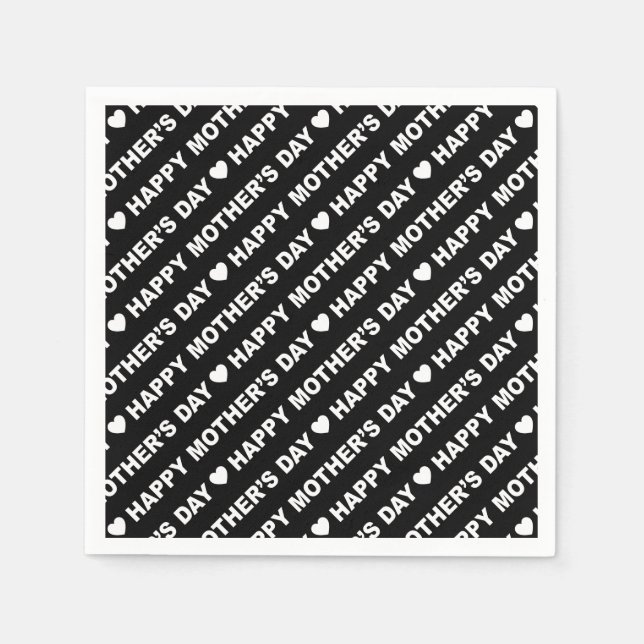 Serviette En Papier Joyeuse fête des mères blanc sur papier noir Napki (Devant)