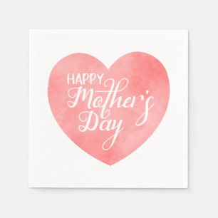 Serviette En Papier Joyeuse fête des mères dans le coeur de l'aquarell