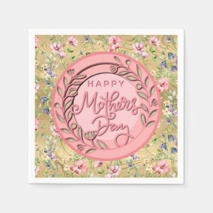 Serviette En Papier Joyeuse Fête des Mères Élégant Moderne Floral Rose