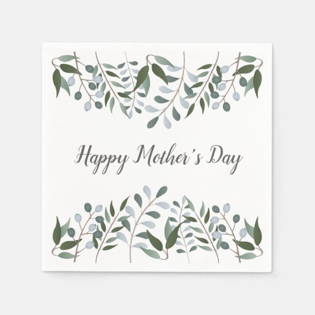 Serviette En Papier Joyeuse Fête des mères Eucalyptus Verdure Floral (Devant)