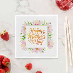 Serviette En Papier Joyeuse Fête des Mères Floral Rose Aquarelle