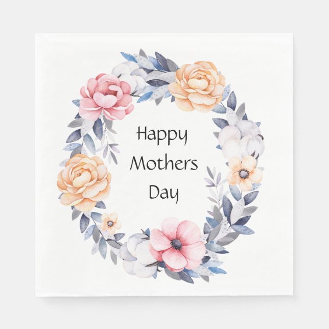 Serviette En Papier Joyeuse Fête des Mères Florale (Devant)