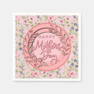 Serviette En Papier Joyeuse Fête des Mères I Aquarelle Florale Rose