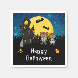Serviette En Papier Joyeuse fête d'Halloween Party Loup-Garou Bleu
