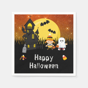 Serviette En Papier Joyeuse fête d'Halloween Sorcière Fantôme Orange