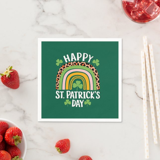 Serviette En Papier Joyeuse Fête Saint Patrick Arc-en-ciel Trèfle  (En situation)