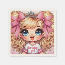 Joyeuse fille anniversaire Blonde Chibi Napkins