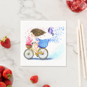 Serviette En Papier Joyeuse fille avec serviettes de vélo