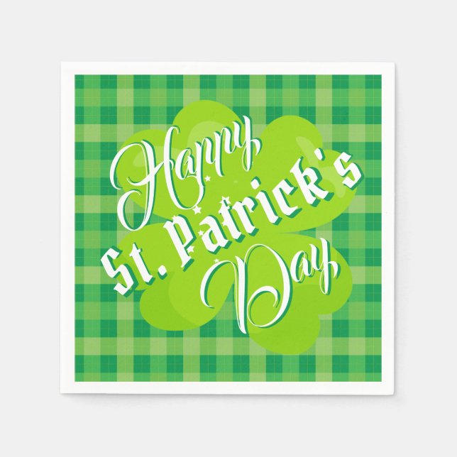 Serviette En Papier Joyeuse Saint-Patrick Vert Tartan Trèfle Chanceux (Devant)