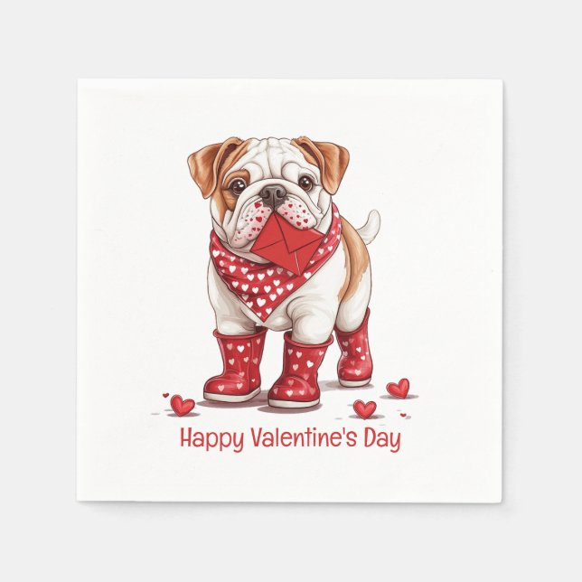 Serviette En Papier Joyeuse Saint-Valentin Bouledogue Anglais (Devant)