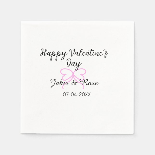 Serviette En Papier Joyeuse Saint-Valentin cœur rose ruban nom date st (Devant)