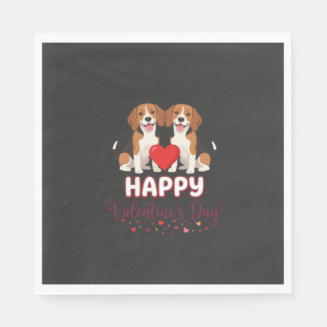 Serviette En Papier Joyeuse Saint-Valentin Couple de Beagles (Devant)