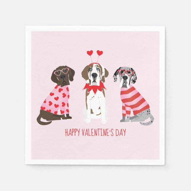 Serviette En Papier Joyeuse Saint-Valentin Grands Dames Dogs (Devant)