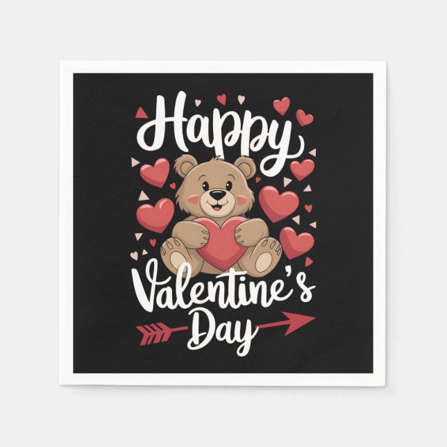 Serviette En Papier Joyeuse Saint-Valentin Ours Coeur Mignons Couples (Devant)