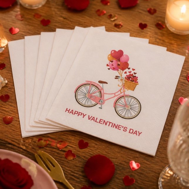 Serviette En Papier Joyeuse Saint-Valentin | Vélo et Ballons (Créateur téléchargé)