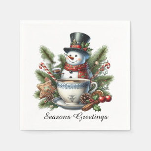 Serviette En Papier Joyeuses Fêtes bonhomme de neige personnalisable s