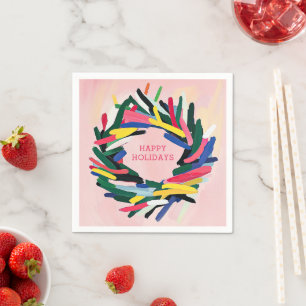 Serviette En Papier Joyeuses fêtes Gras Colorée couronne de Noël