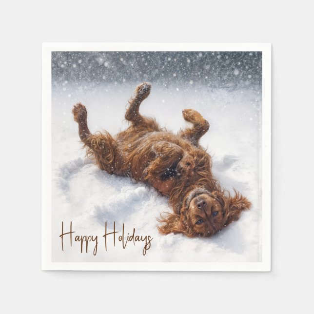 Serviette En Papier Joyeuses Fêtes Irish Setter Ange de Neige (Devant)