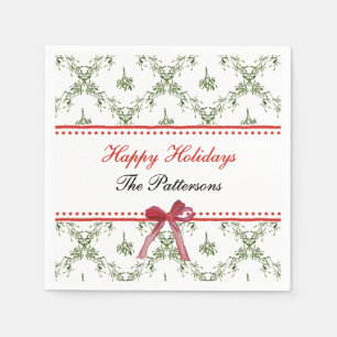 Serviette En Papier Joyeuses fêtes Mistletoe Red Bow Custom Christmas