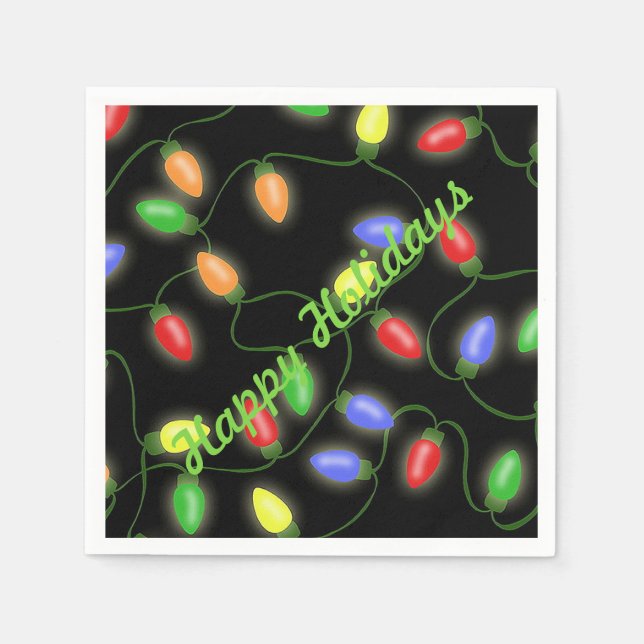 Serviette En Papier Joyeuses fêtes Noël String Lights Napkins (Devant)