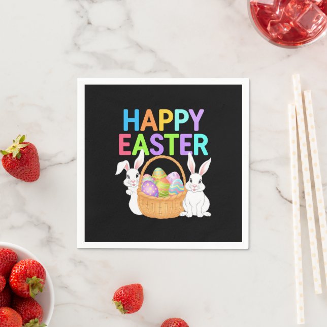 Serviette En Papier Joyeuses Pâques 2025  Œufs Lapin Mignon (En situation)
