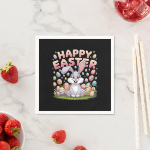 Serviette En Papier Joyeuses Pâques 2025 Œufs Lapin Mignon