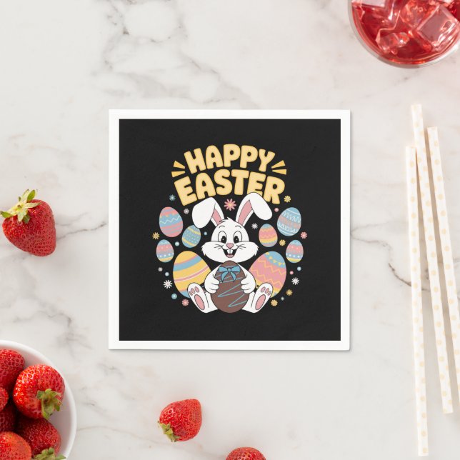 Serviette En Papier Joyeuses Pâques 2025  Œufs Lapin Mignon (En situation)