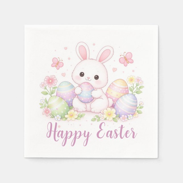 Serviette En Papier Joyeuses Pâques Design de printemps - Lapin de Pâq (Devant)