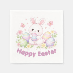 Serviette En Papier Joyeuses Pâques - Lapin de Pâques mignon design de