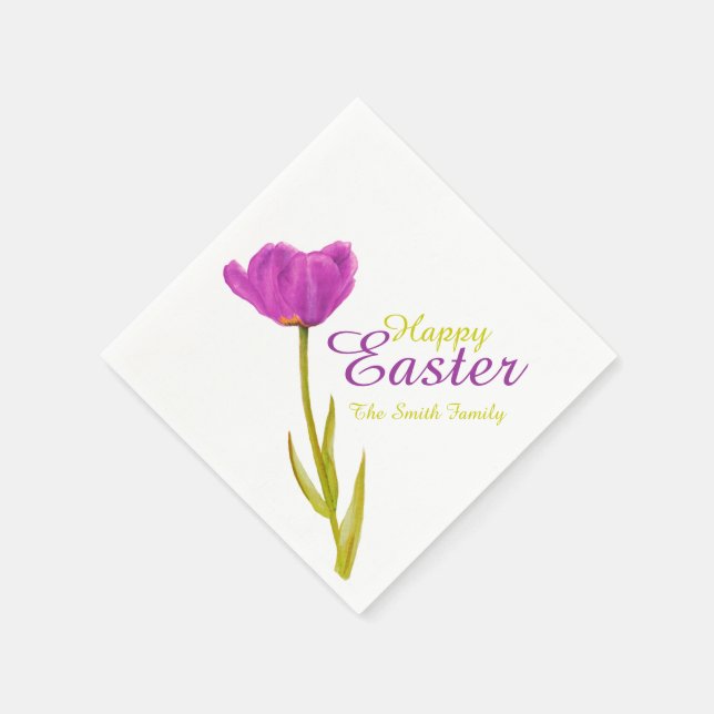 Serviette En Papier Joyeuses Pâques tulipe violet printemps nom servie (Coin)