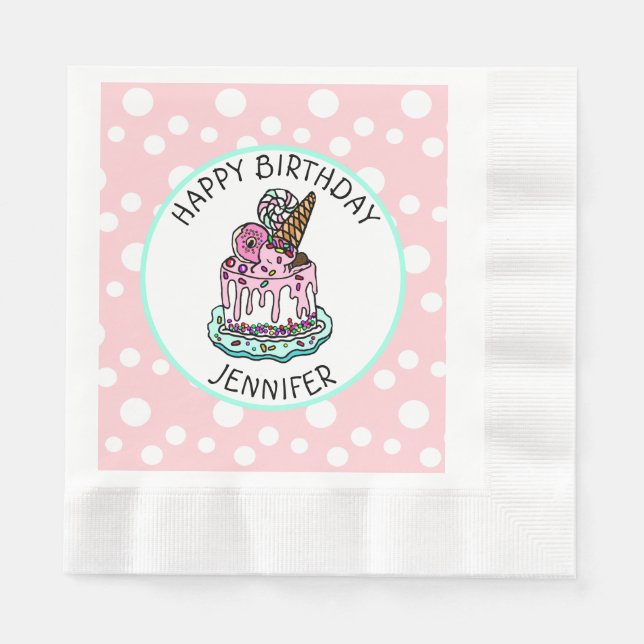 Serviette En Papier Joyeuses serviettes d'anniversaire rose et vert me (Devant)