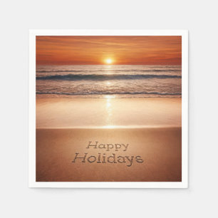 Serviette En Papier Joyeuses Vacances Dans Le Sable De Plage