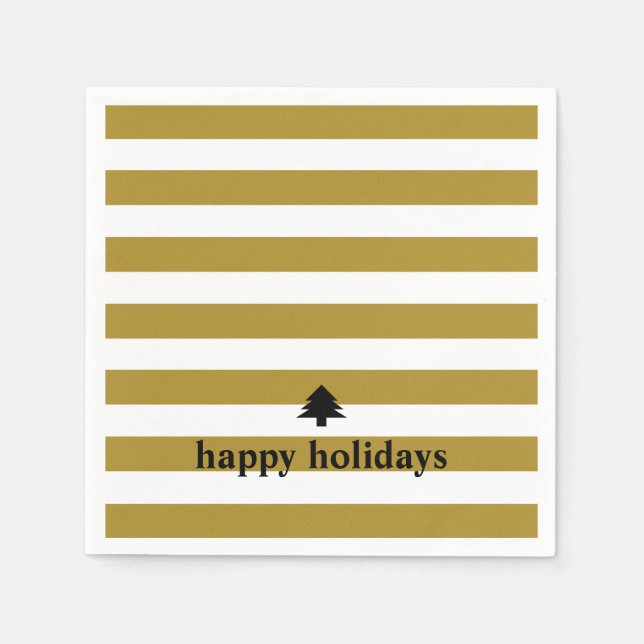 Serviette En Papier Joyeuses Vacances Gold Stripes serviettes (Devant)