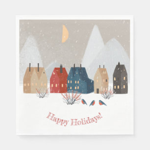 Serviette En Papier Joyeuses vacances Pays Village Primitif Hiver