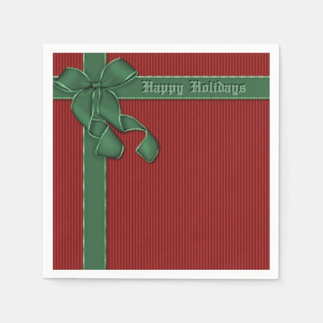 Serviette En Papier Joyeuses Vacances Rouge et Vert Ribbon serviettes (Devant)