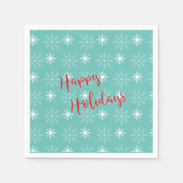 Serviette En Papier Joyeuses Vacances Rouge Moderne, Turquoise, Étoile (Devant)