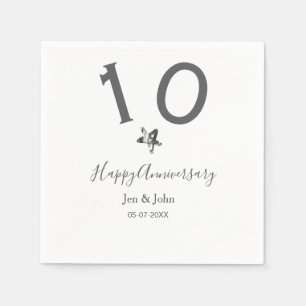 Serviette En Papier Joyeux 10e anniversaire nom date gris métal étoile