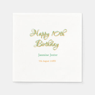 Serviette En Papier joyeux 10e anniversaire orange vert nom date simpl
