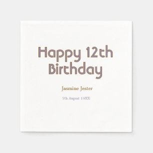 Serviette En Papier joyeux 12ème anniversaire bleu or nom date simple