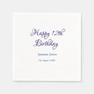 Serviette En Papier joyeux 12ème anniversaire bleu rose nom date simpl