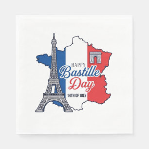 Serviette En Papier Joyeux 14 juillet France Carte Tour Eiffel Vector_