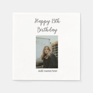 Serviette En Papier Joyeux 15ème anniversaire ajouter nom photo texte